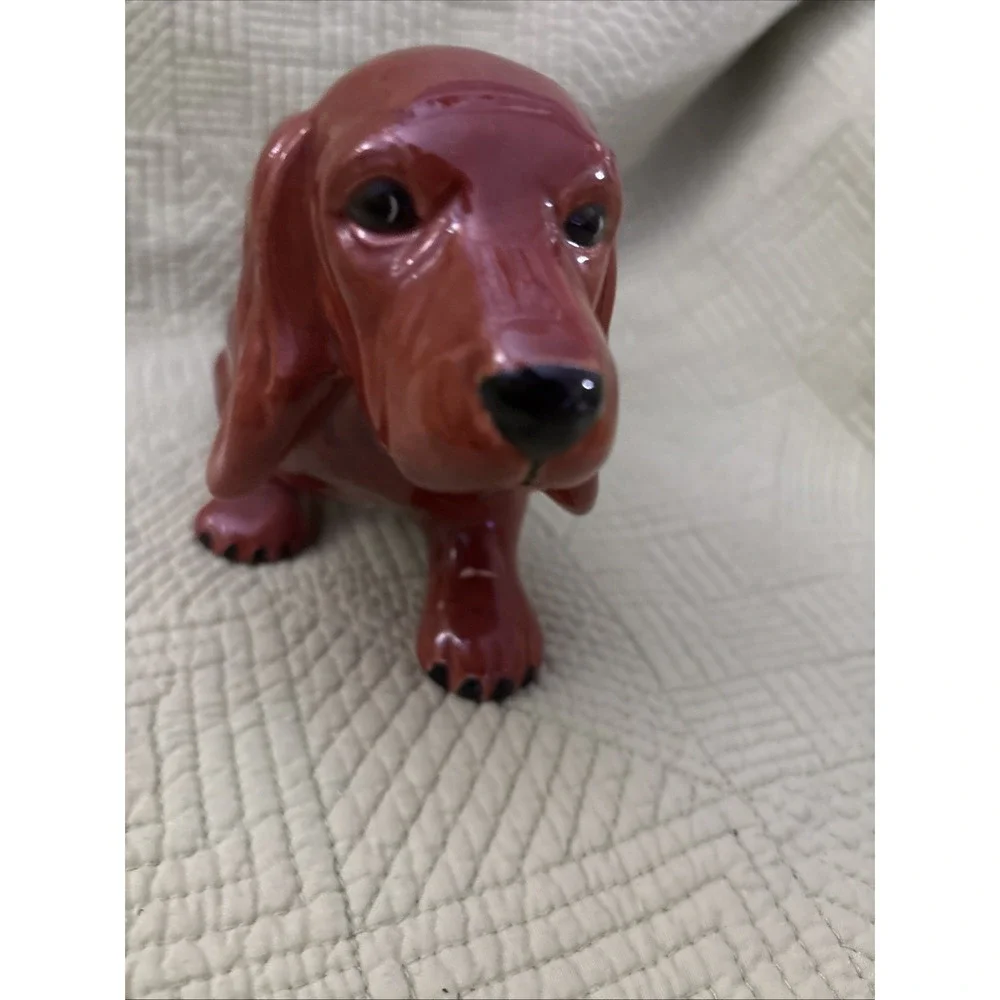 Vintage Brown Glazed Ceramic Basset Hound Dog Figurine 10